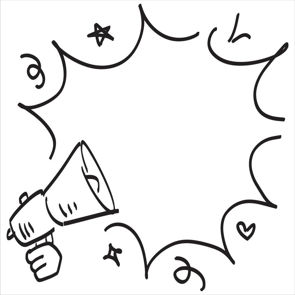 Loudspeaker doodle drawing. Sketch media. Marketing megaphone announce or broadcast. Emergency bullhorn speaker. Cartoon loud alert warning vector