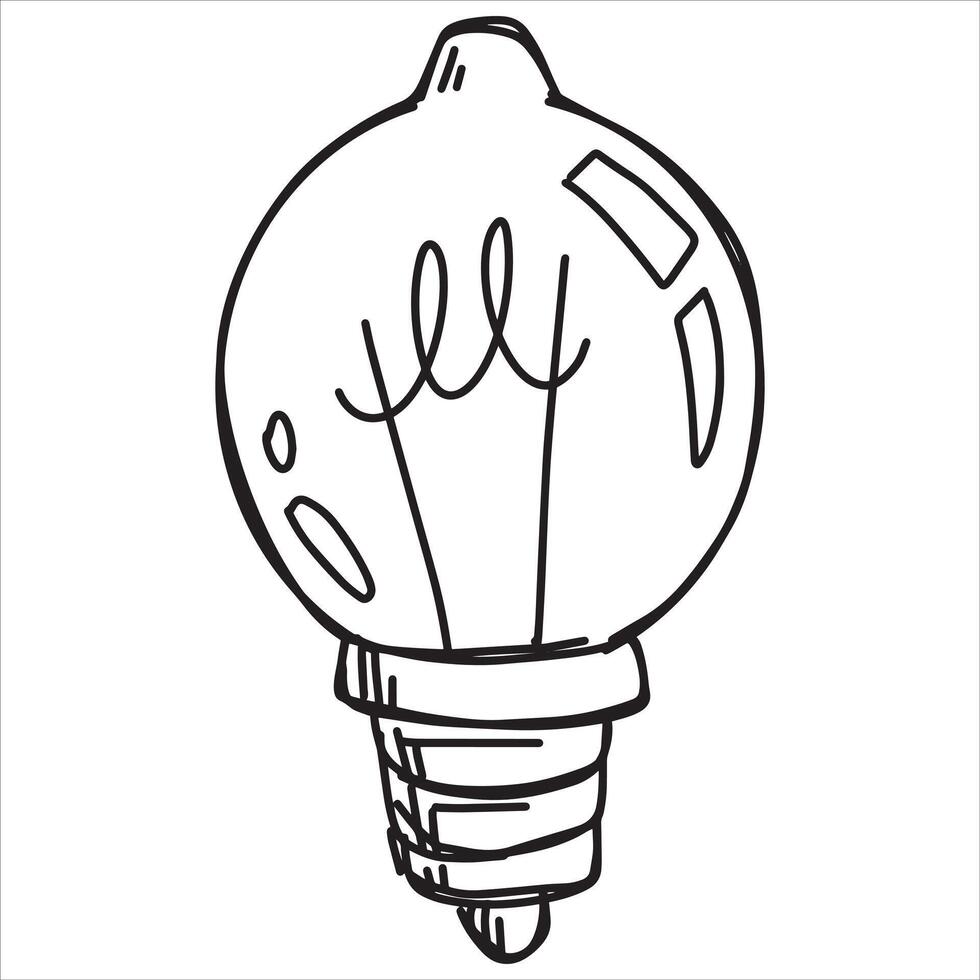 Lightbulb sketch drawing. Light Bulb invention. Simple line glass doodle electrical lamp. Black and white inspiration illuminated symbol vector