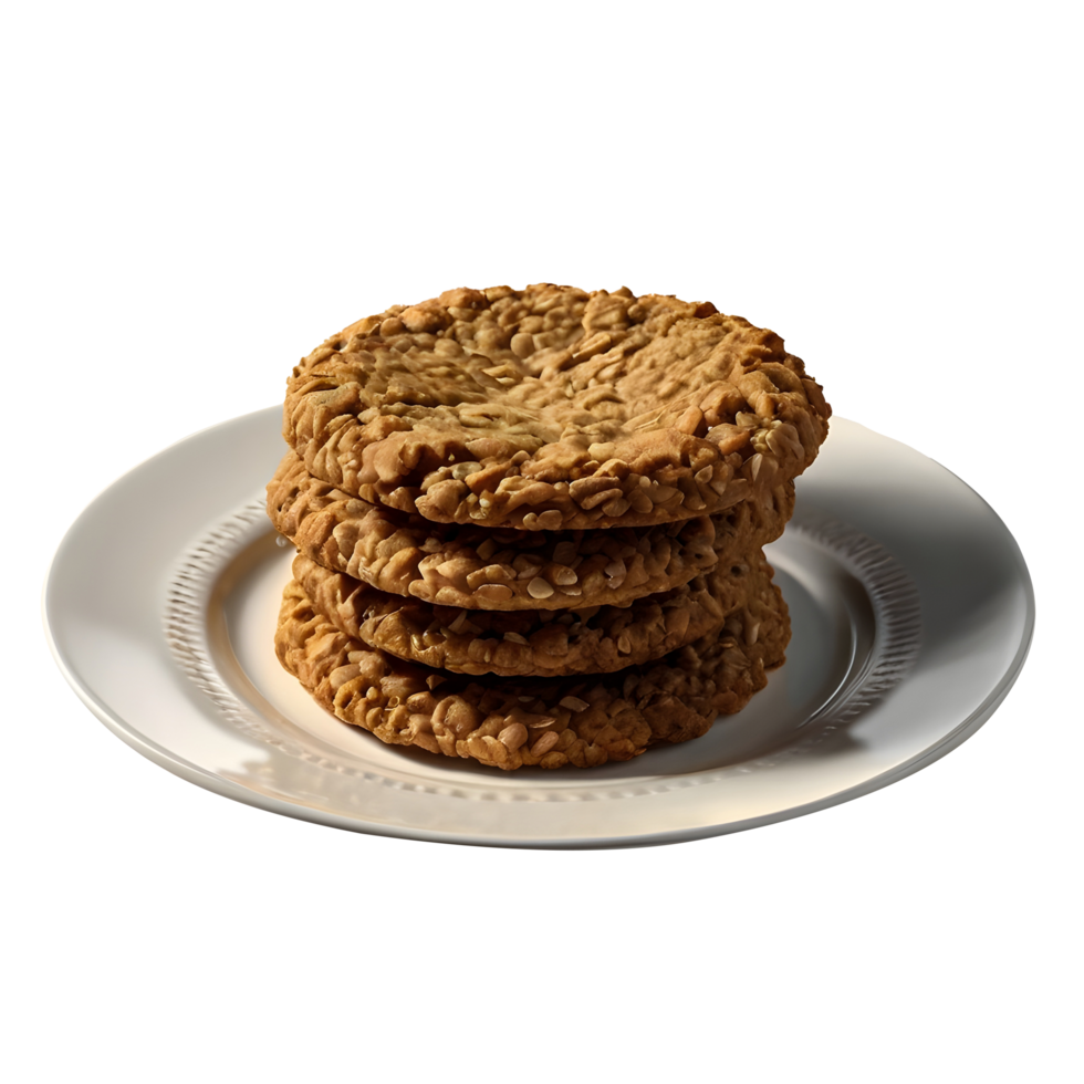 A stack of cookies on a plate on a transparent background png