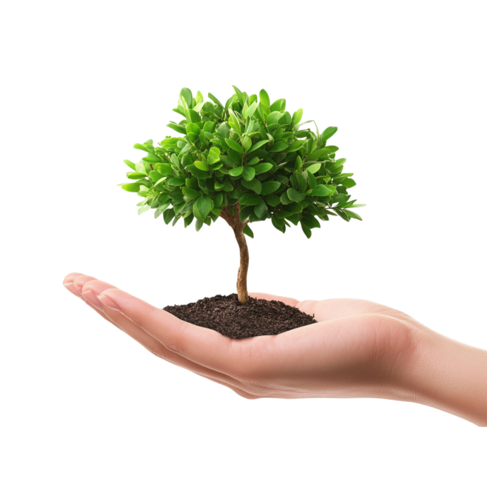 Small tree growing in hand concept for environment nature conservation png
