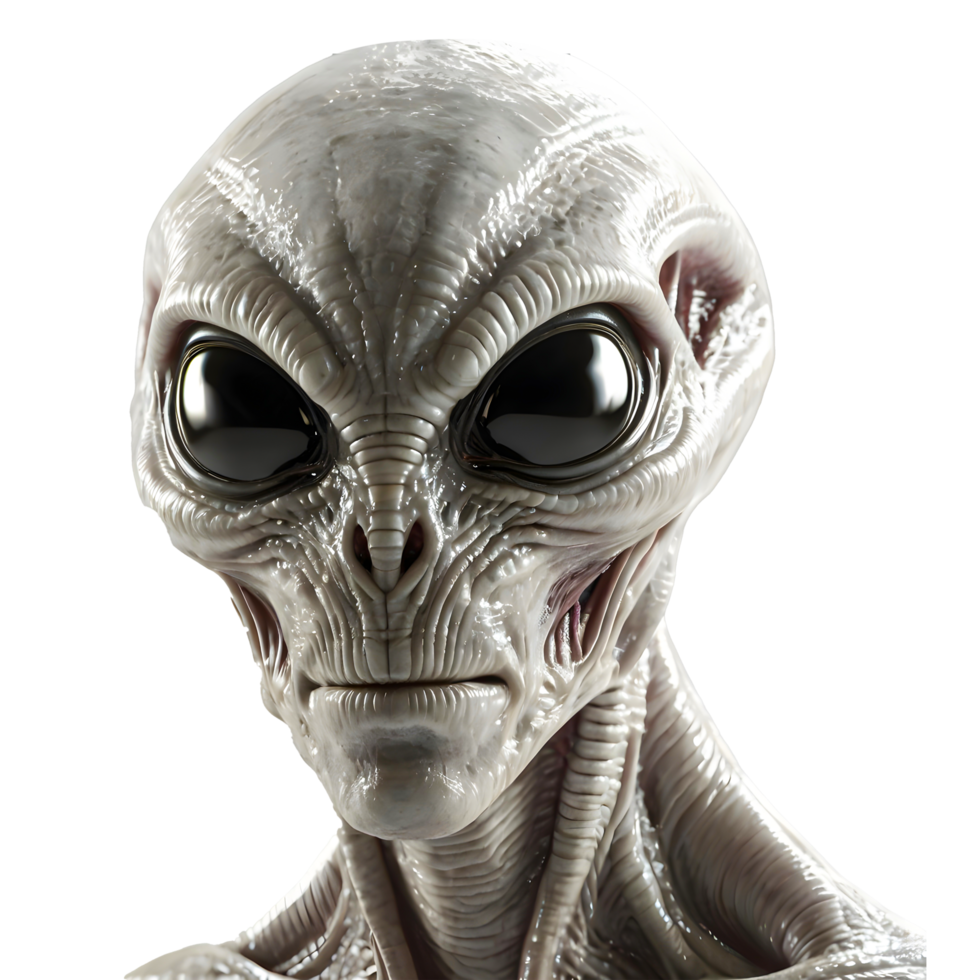 An alien head with large eyes and a large nose on a transparent background png