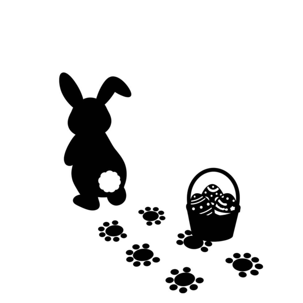 A black and white drawing of a rabbit and a basket png