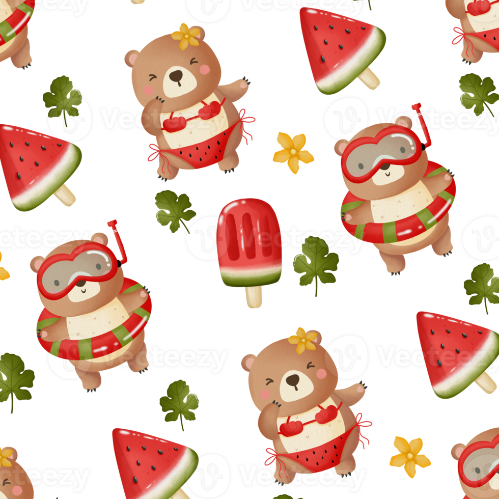 Summer Bear Seamless Pattern png