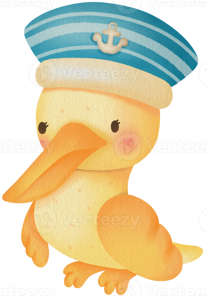 Duck Character in Sailor Hat Illustration - Watercolor Style png
