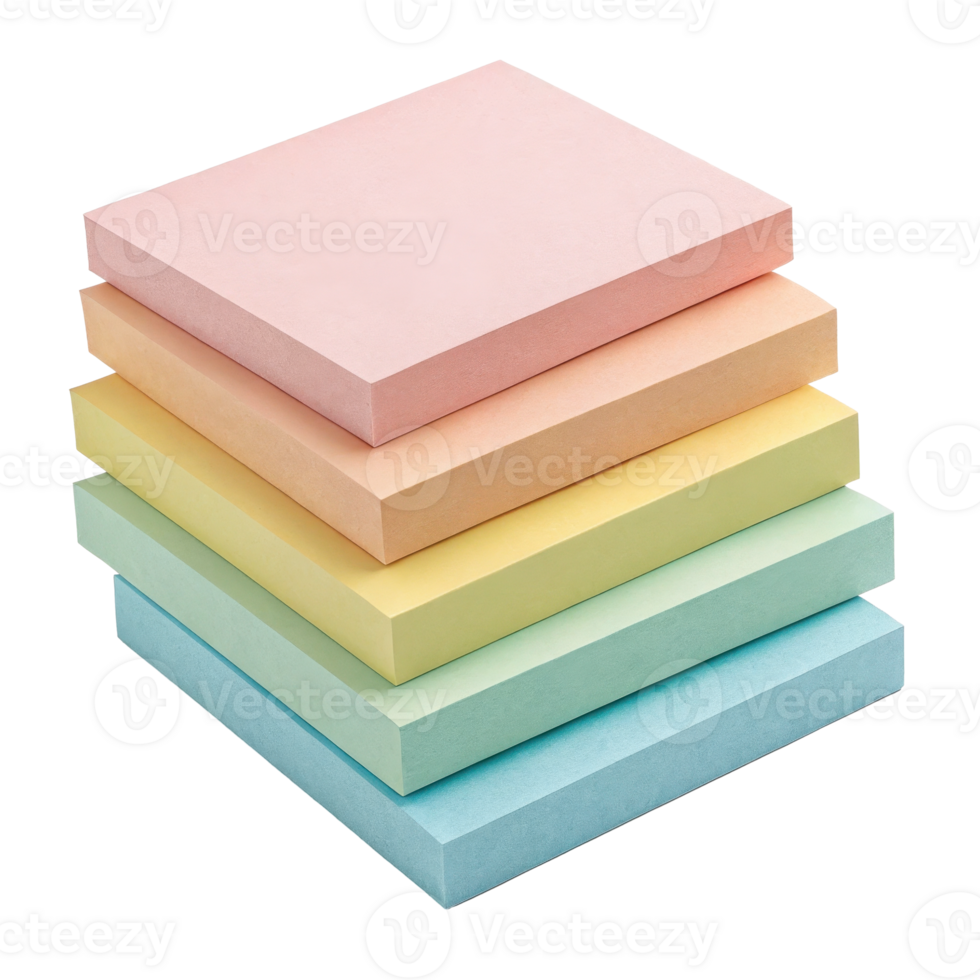 A stack of colored sticky notes with soft shadows png