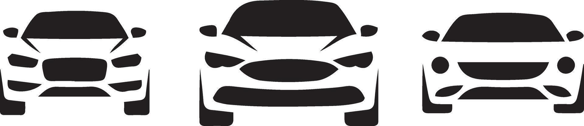Minimalist front view silhouette icons of cars vector