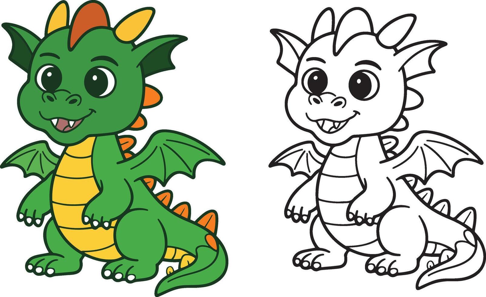 Cute cartoon baby dragon coloring page and illustration vector