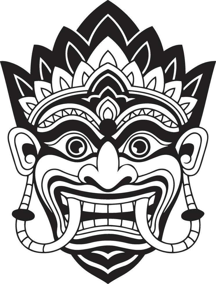 Balinese mask black and white detailed art Silhouette illustration vector