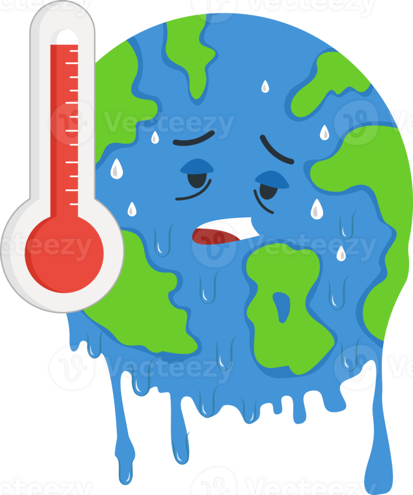 global warming melting earth and thermometer png