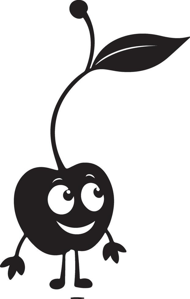 A cartoon black cherry character with a leaf on its head vector