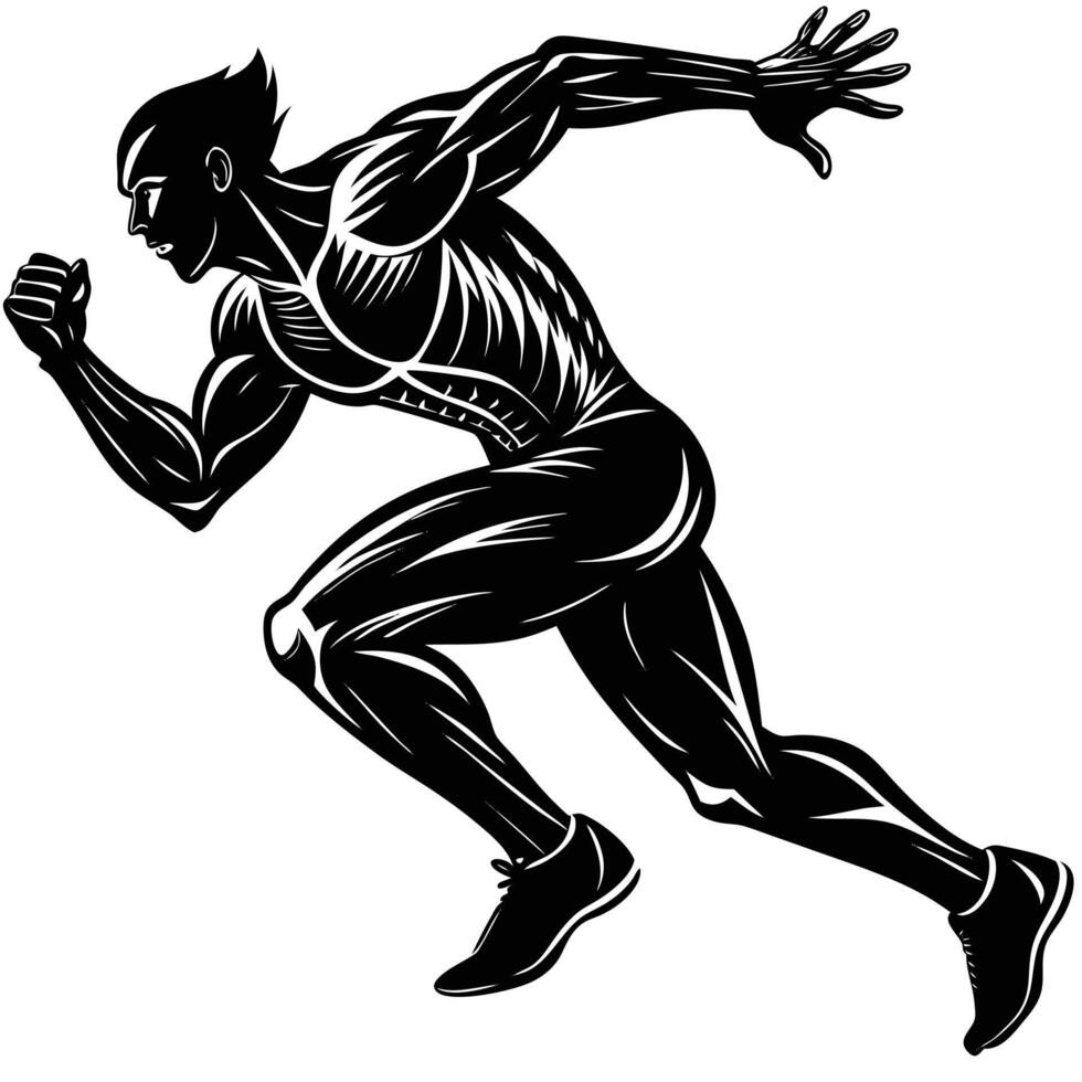 A black and white illustration of a man running vector