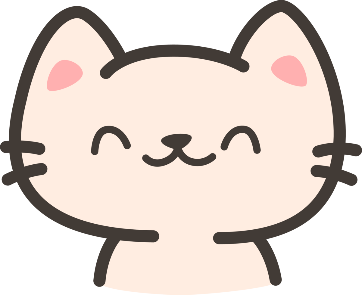 Cute hand drawn cartoon white cat smiling face illustration for kids png