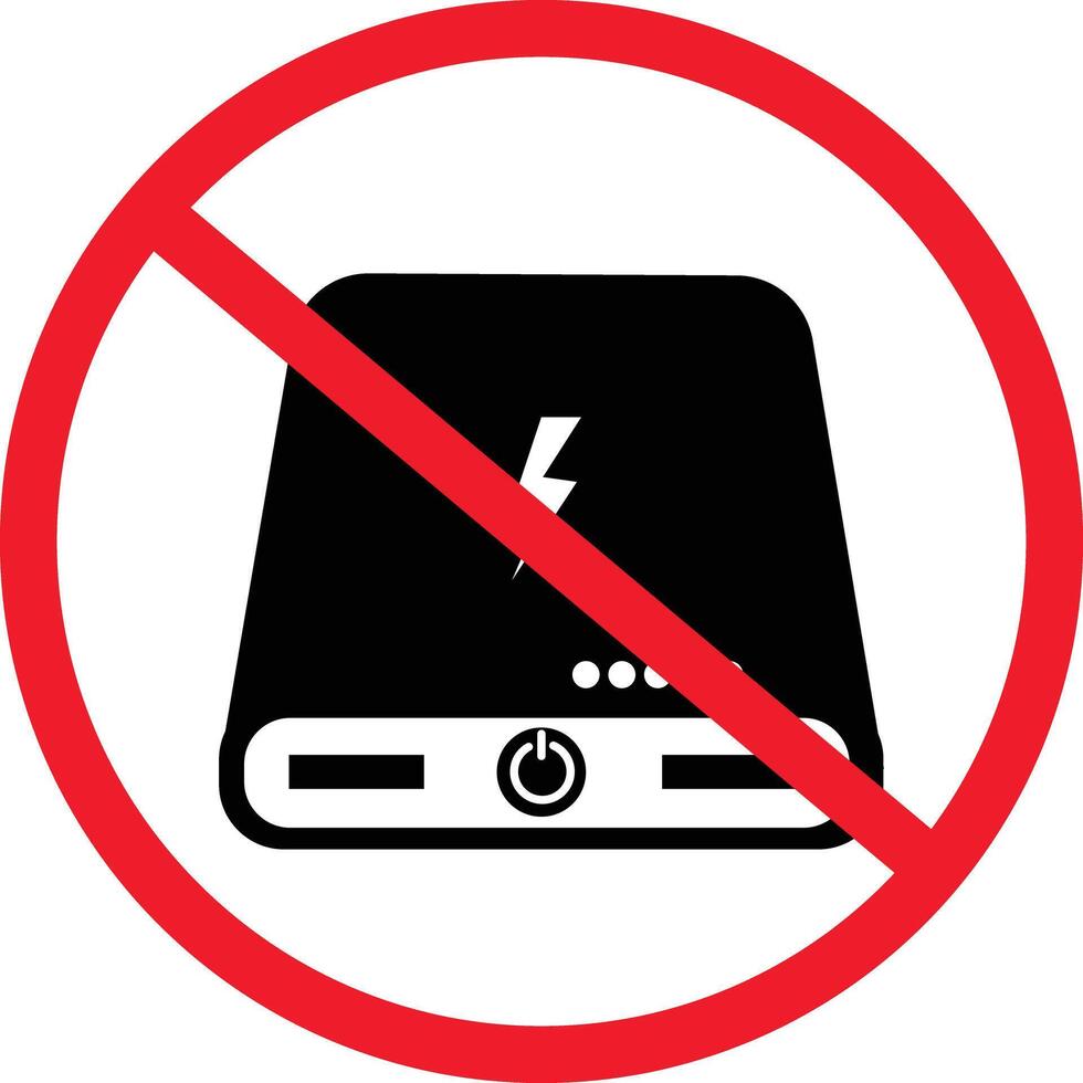 Forbidden power bank icon. No power bank recharger sign. Do not power bank symbol. vector