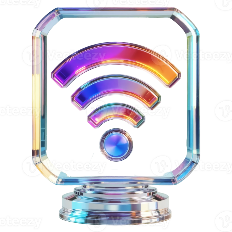 Holographic WiFi Symbol on a Reflective Display Stand png