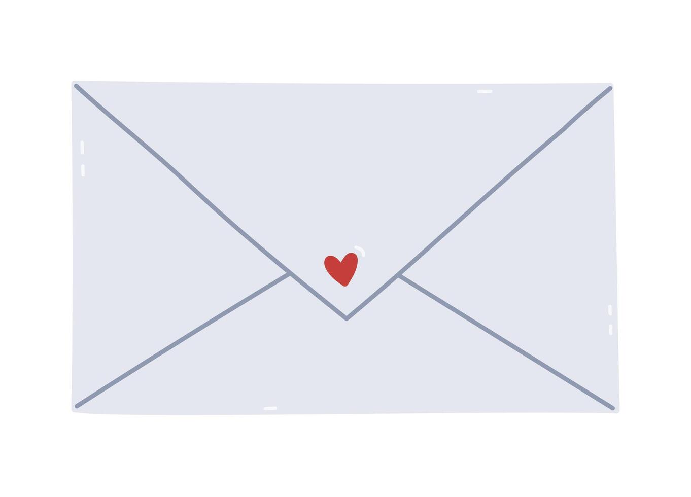 Lovely cartoon simple envelope with heart. Hand drawn paper letter as sign of email, post office, sending mail, correspondence isolated on white background. Minimalistic trendy envelope clipart. vector