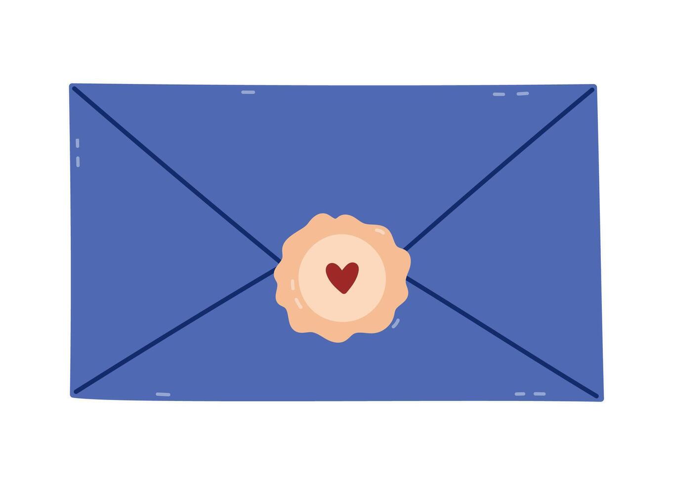Lovely cartoon simple envelope with wax seal and heart. Hand drawn clipart of vintage letter, invitation on wedding, certificate, postcard. Post office, delivering mail concept isolated on white. vector