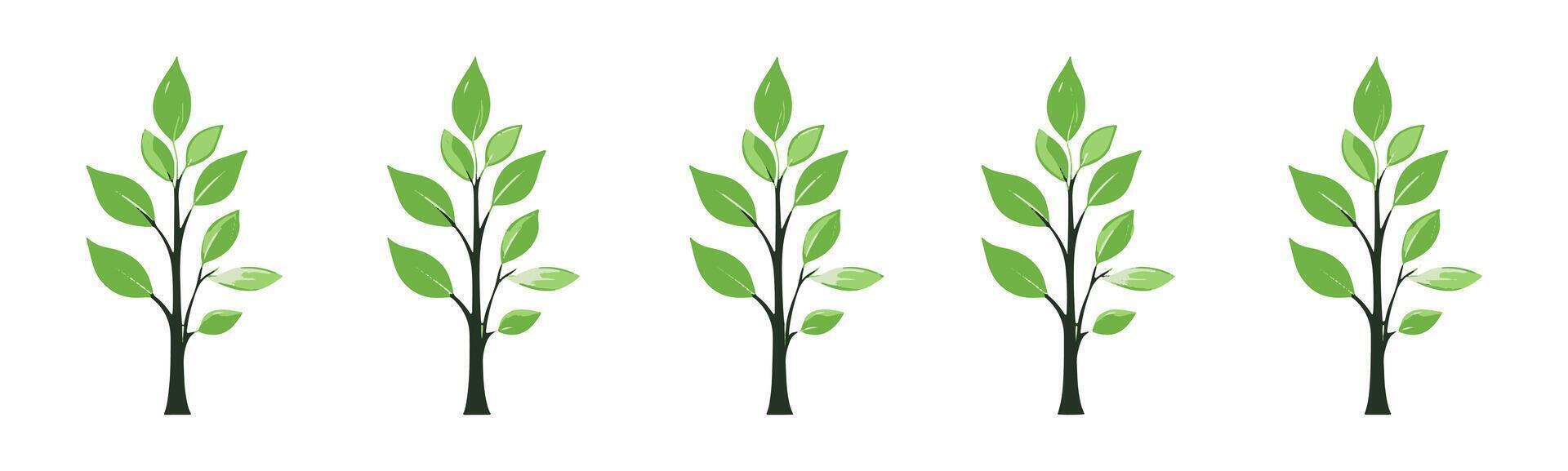Stylized tree and leaf collection in a clean flat design. A mix of bare trees and lush greenery, great for nature illustrations, branding, and digital projects vector