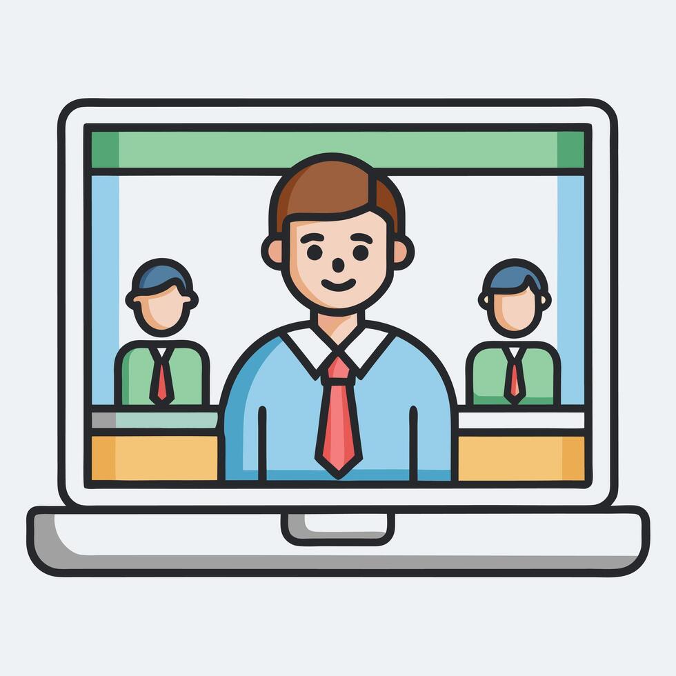 Online Business Meeting Conference Laptop Screen Teamwork Collaboration vector