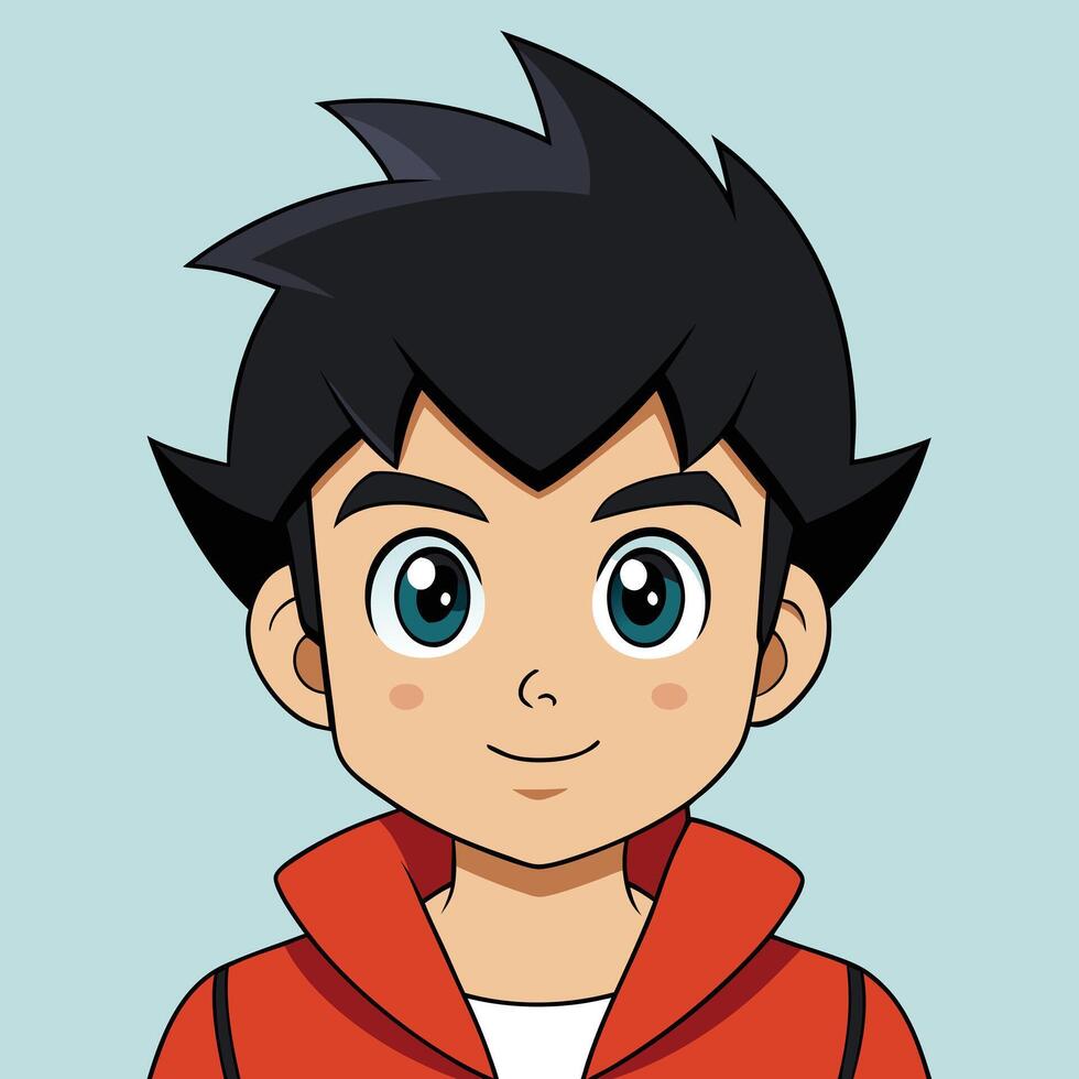 A Charming AnimeStyle Boy with Dark Hair and a Red Jacket vector