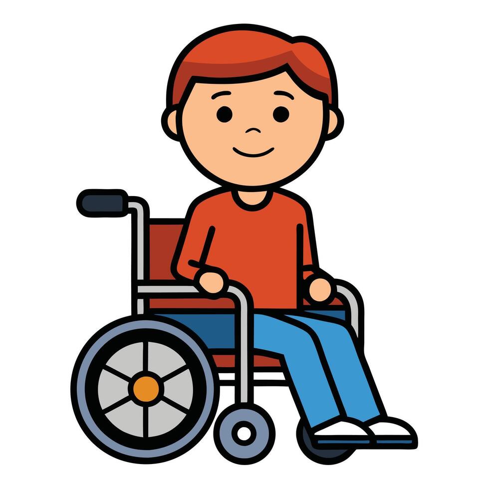 Cartoon Illustration of a Young Boy Sitting in a Wheelchair Smiling vector