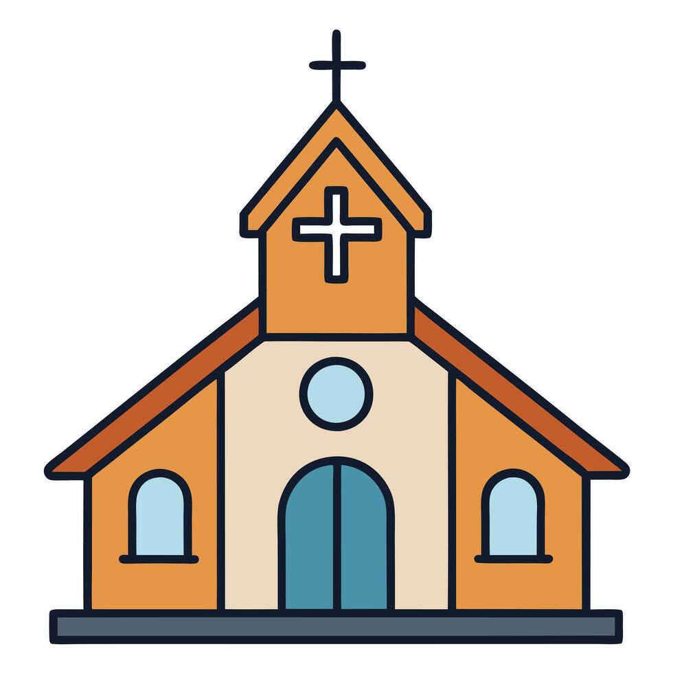 Simple Cartoon Illustration of a Church Building with Crosses and Windows vector