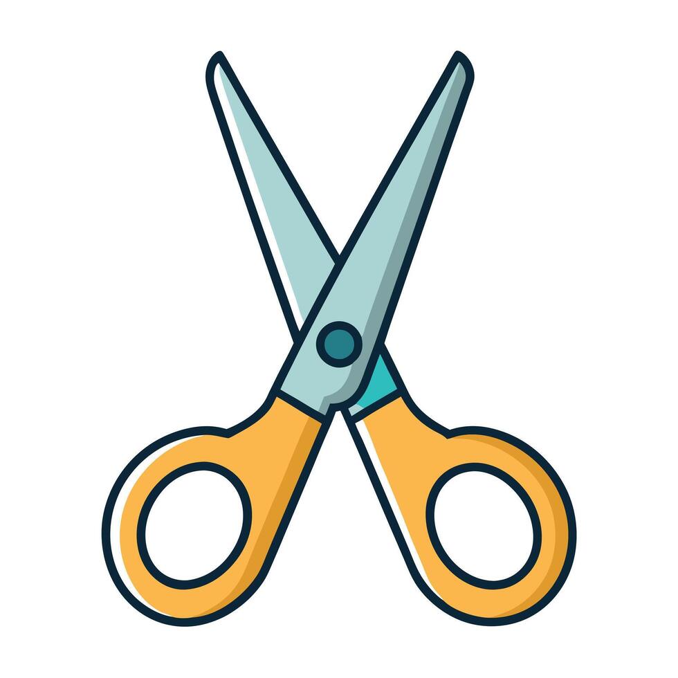 A pair of yellow handled scissors with teal accents an illustration of a common cutting tool vector