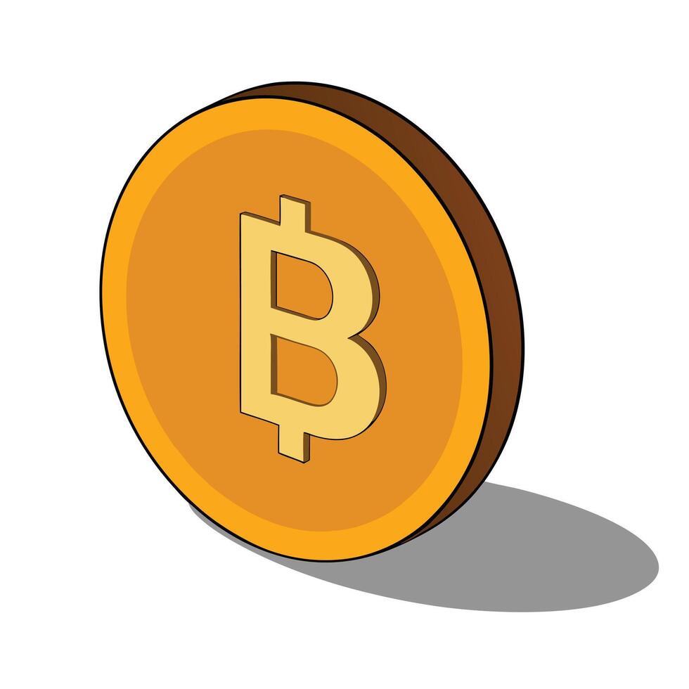 Isometric Illustration of a Golden Bitcoin Cryptocurrency Coin with B Symbol vector