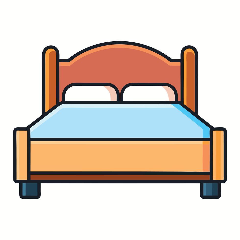 Comfortable Double Bed with Wooden Frame and Light Blue Bedding vector