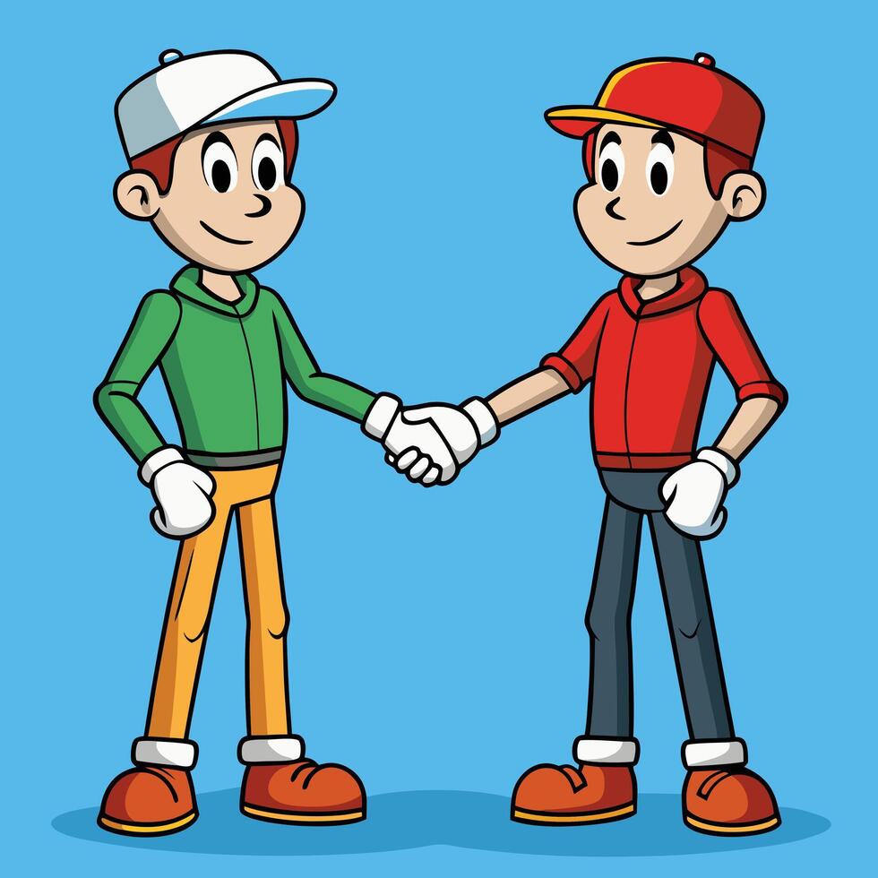 Two Cartoon Characters Shaking Hands in Agreement Partnership Deal vector
