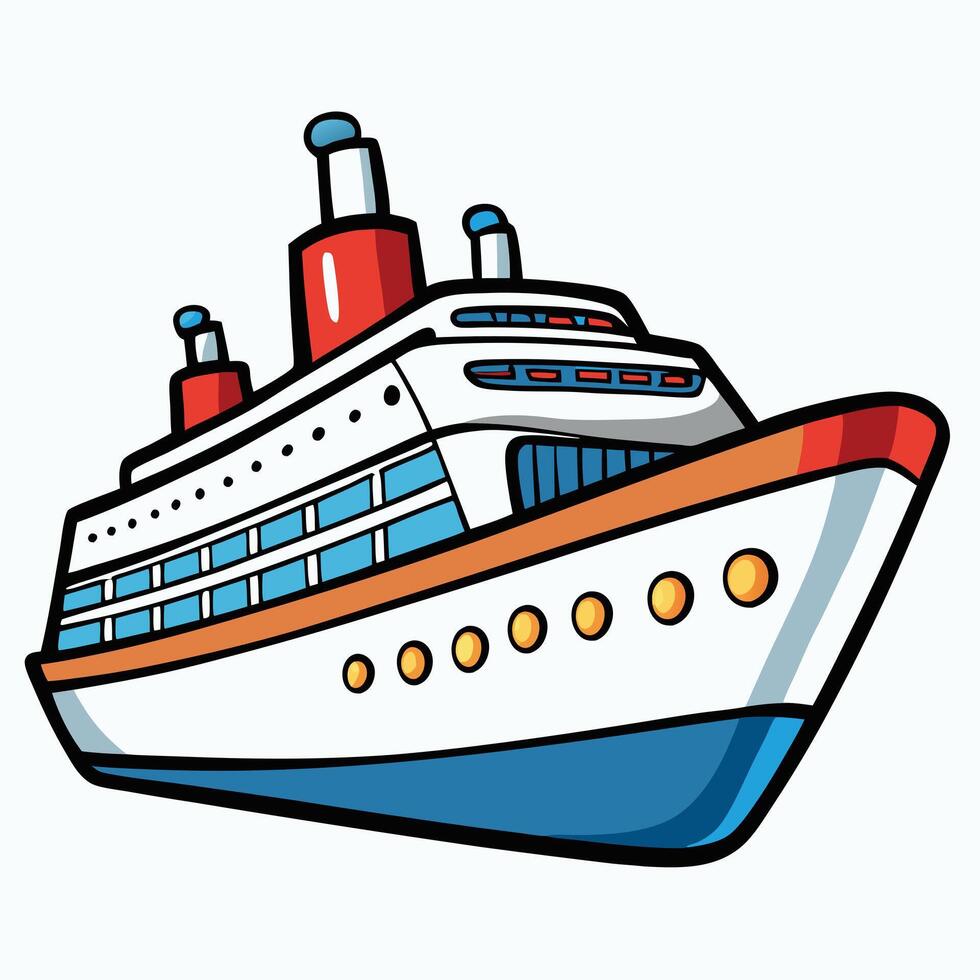 A Colorful Cartoon Illustration of a Large Passenger Cruise Ship vector