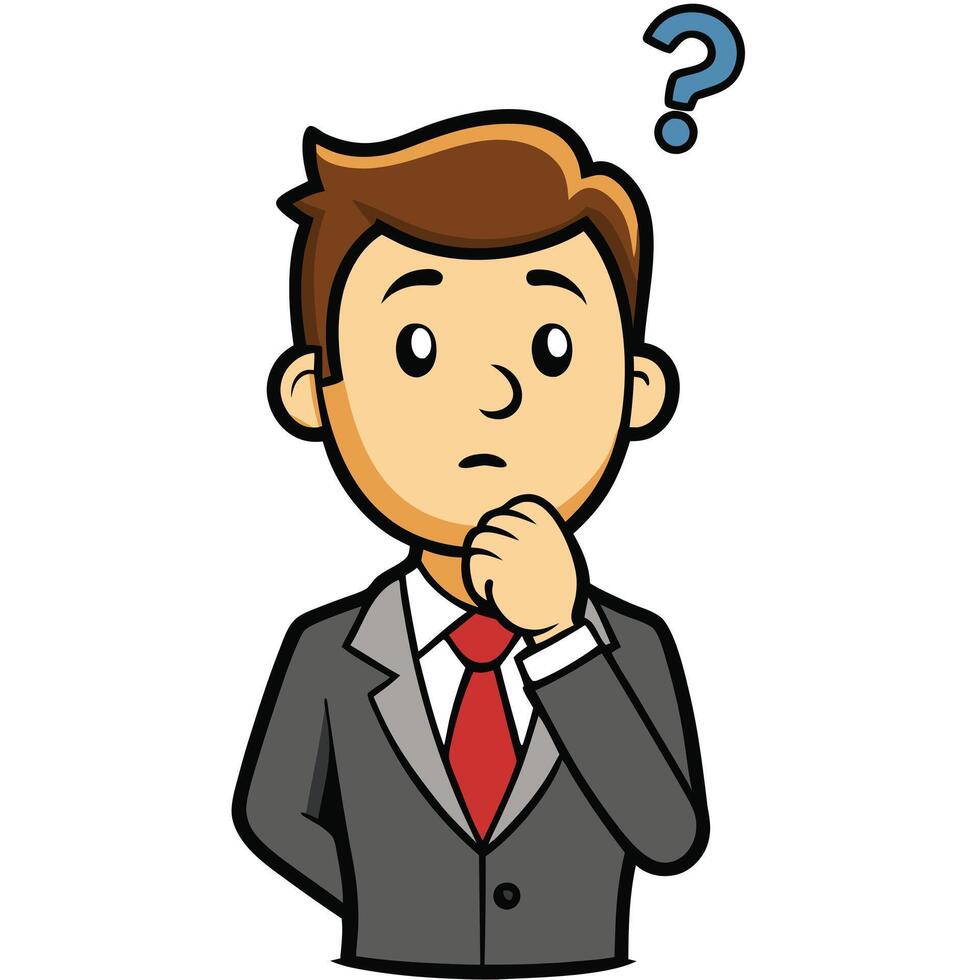 A thoughtful businessman pondering a question in cartoon illustration vector