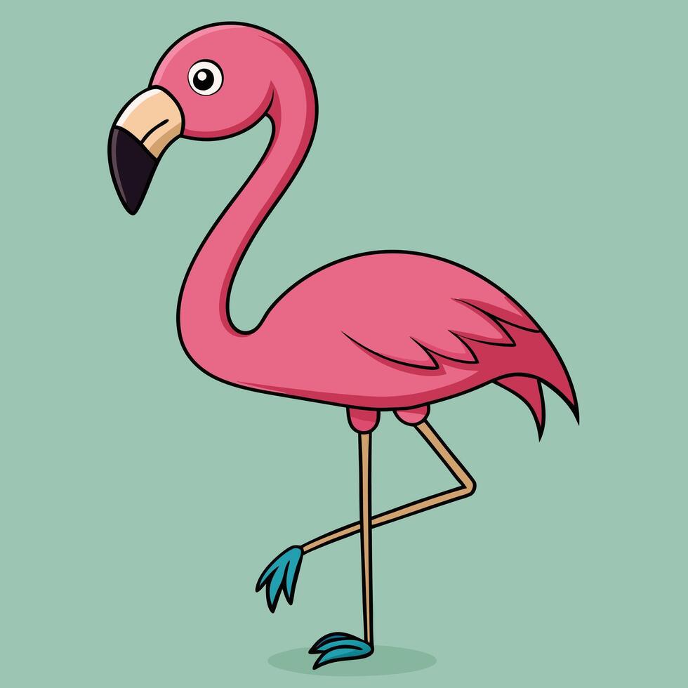 A Cute Pink Flamingo Standing on One Leg Cartoon Illustration vector