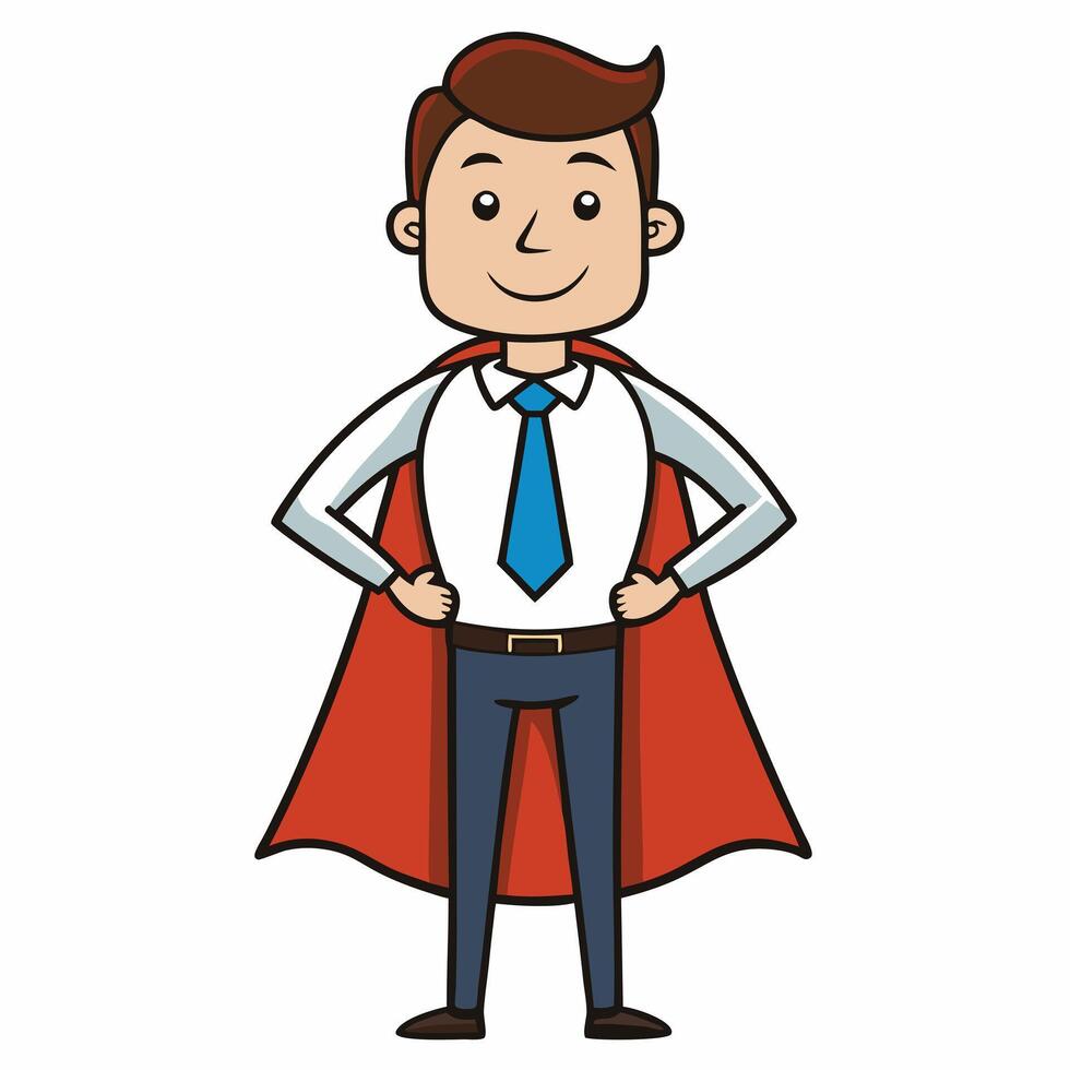 A Super Businessman Cartoon Character in a Red Cape and Blue Tie vector