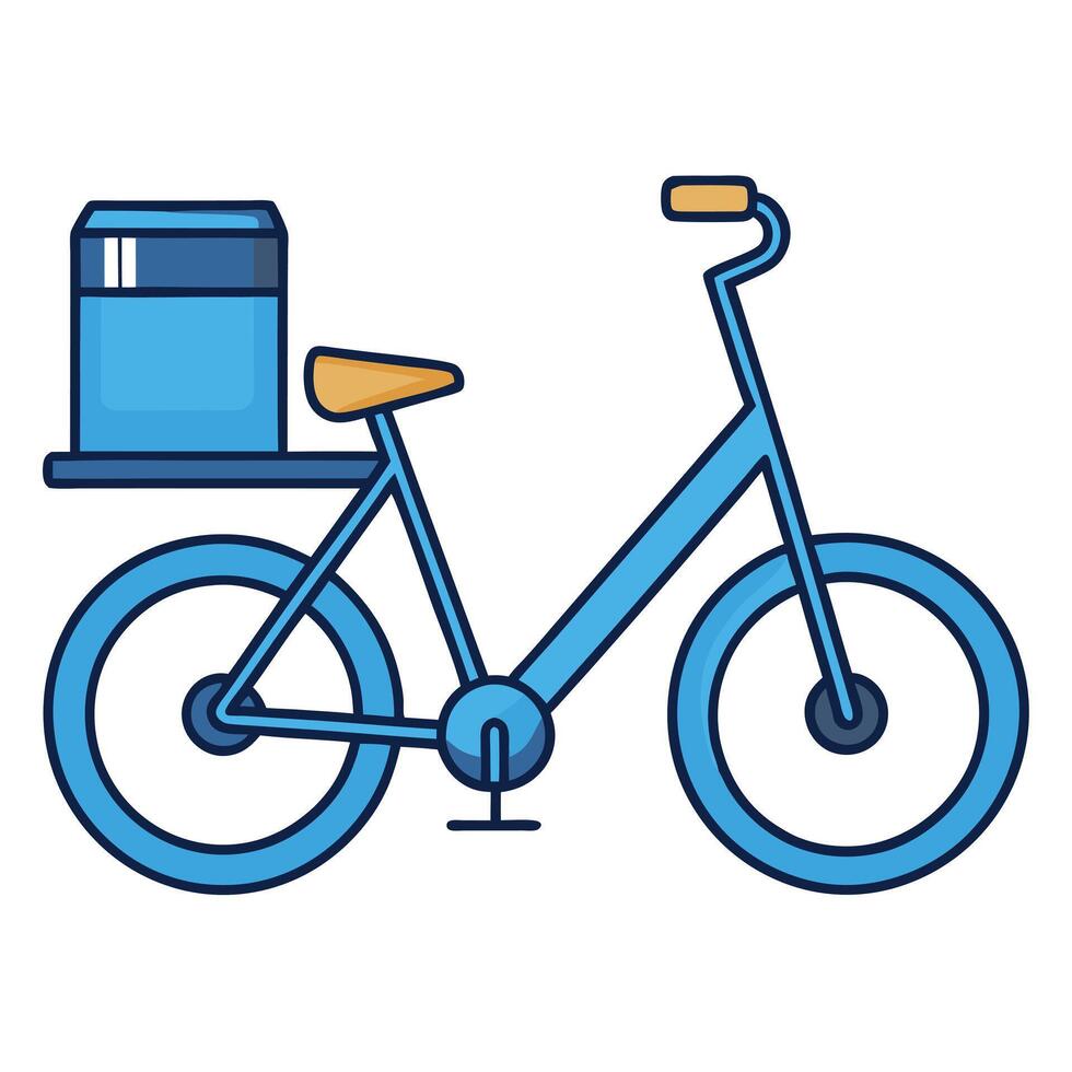 Blue Delivery Bicycle with Attached Cargo Box for Transporting Goods or Food vector