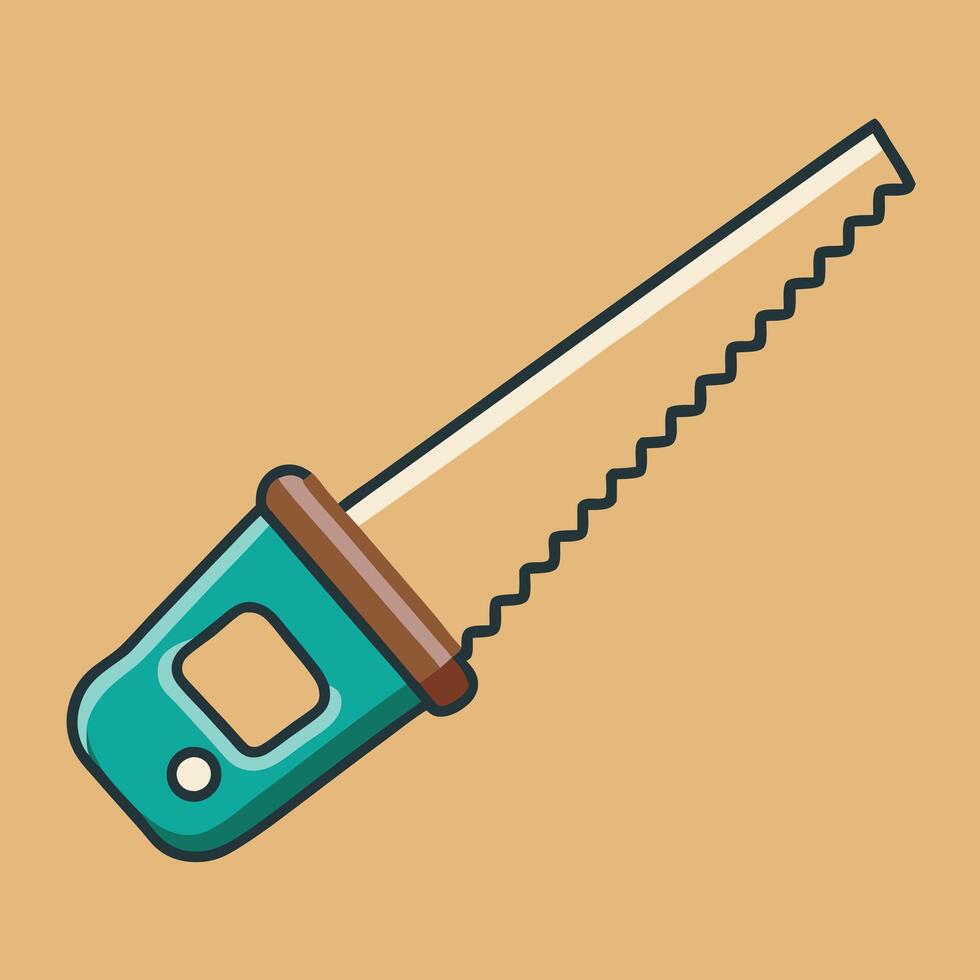 A Detailed Illustration of a Hand Saw with a Teal Handle and Brown Ferrule vector