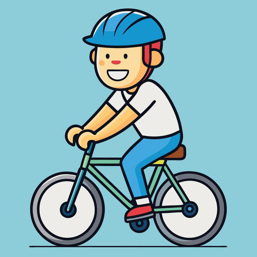 Happy Boy Riding Bicycle Wearing Helmet Outdoor Activity Cartoon Illustration vector