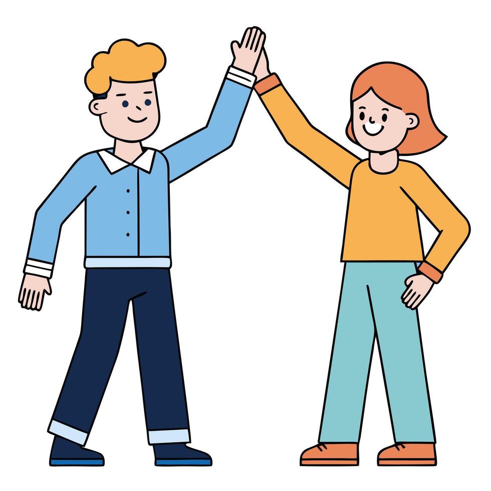 Happy boy and girl giving high five teamwork collaboration success partnership vector