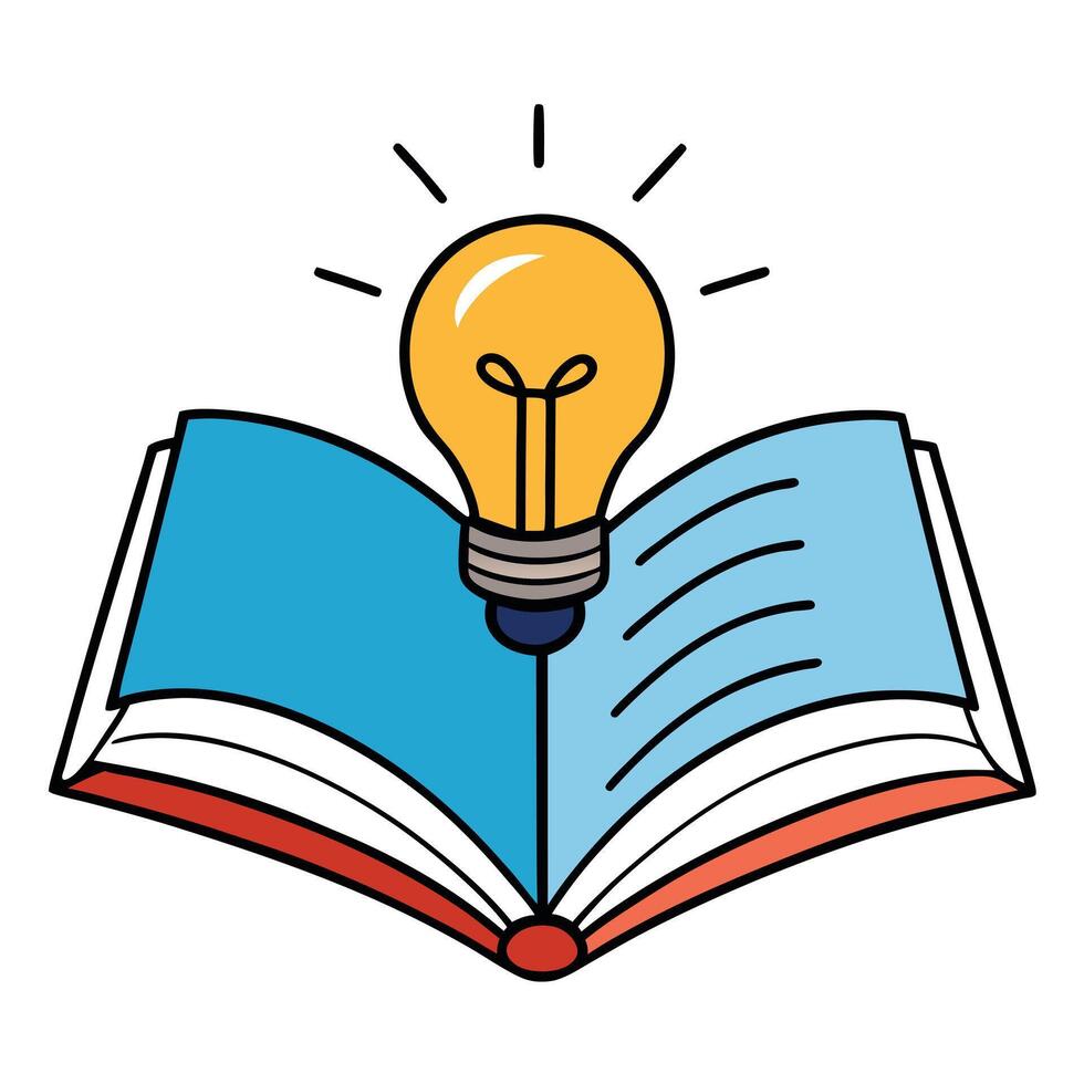 Bright Ideas from Books Illumination Knowledge Learning Education Wisdom Open Book Glowing Lightbulb Inspiration Creativity Reading Study Textbook vector