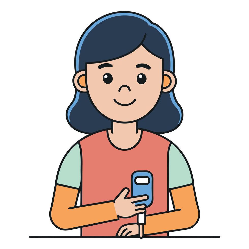 Young Girl Using a Glucose Meter for Diabetes Management Health Care vector