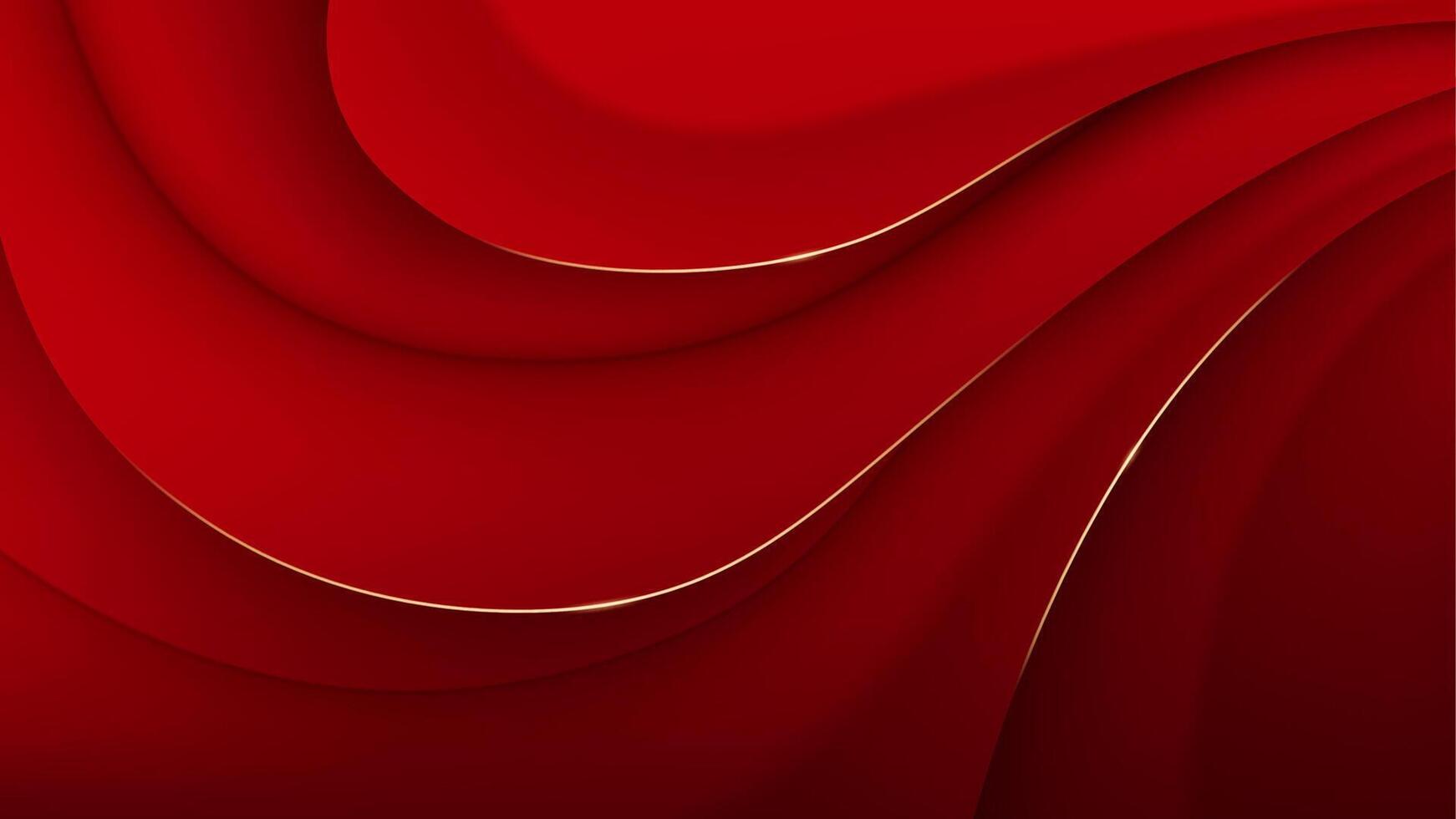Luxury Red Wave Background with Golden Lines, Modern Backdrop with Red Textile, Illustration vector