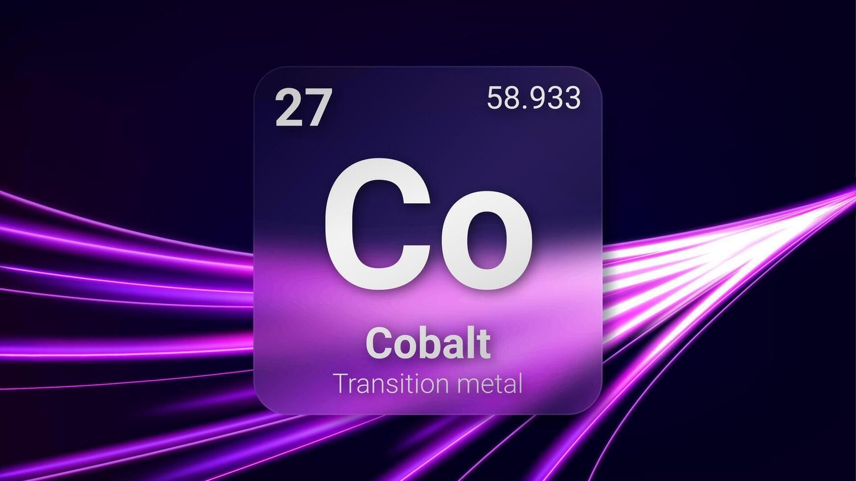 Cobalt Transition Metal, Glass Morphism Element Futuristic Neon Light Glow Background Periodic Table, Chemical Symbol, Name, Atomic Mass, Atomic Number, Illustration vector