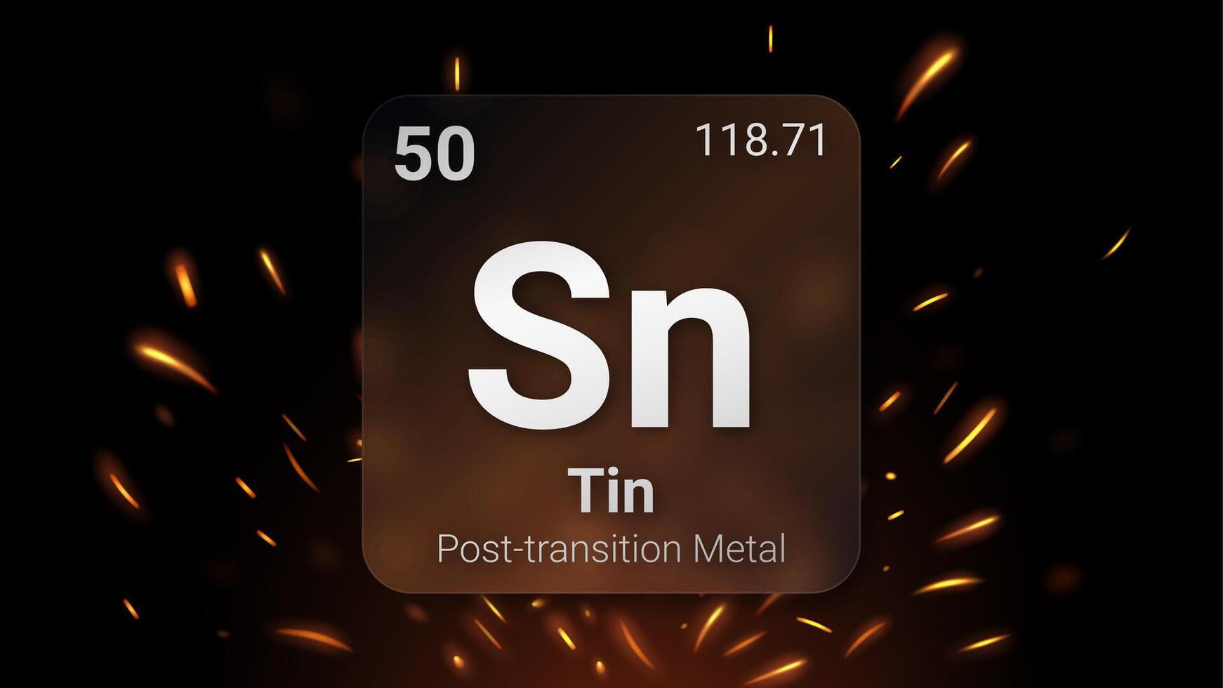 Tin Post Transition Metal, Glass Morphism Element Futuristic Neon Light Glow Background Periodic Table, Chemical Symbol, Name, Atomic Mass, Atomic Number, Illustration vector
