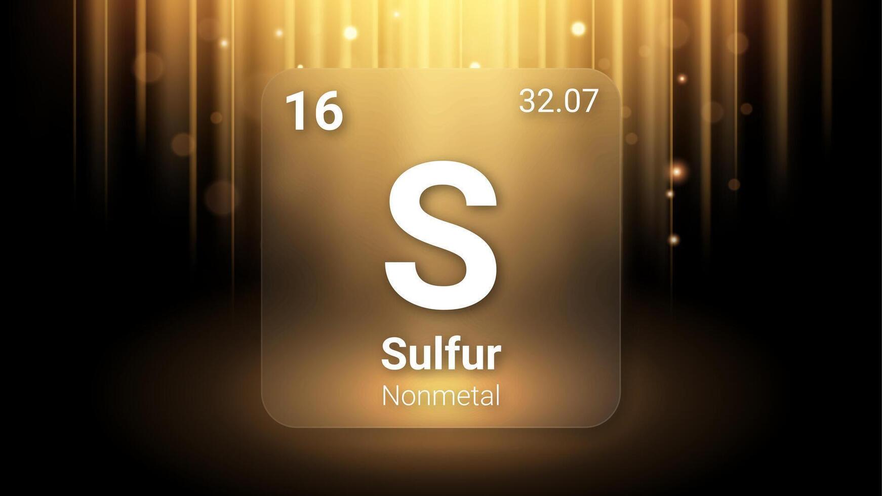 Sulfur Nonmetal, Glass Morphism Element Futuristic Neon Light Glow Background Periodic Table, Chemical Symbol, Name, Atomic Mass, Atomic Number, Illustration vector