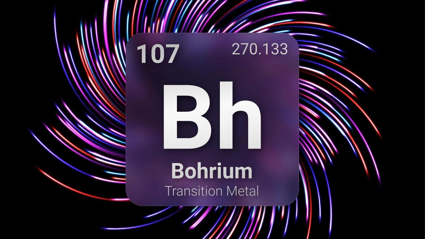 Bohrium Transition Metal, Glass Morphism Element Futuristic Neon Light Glow Background Periodic Table, Chemical Symbol, Name, Atomic Mass, Atomic Number, Illustration vector