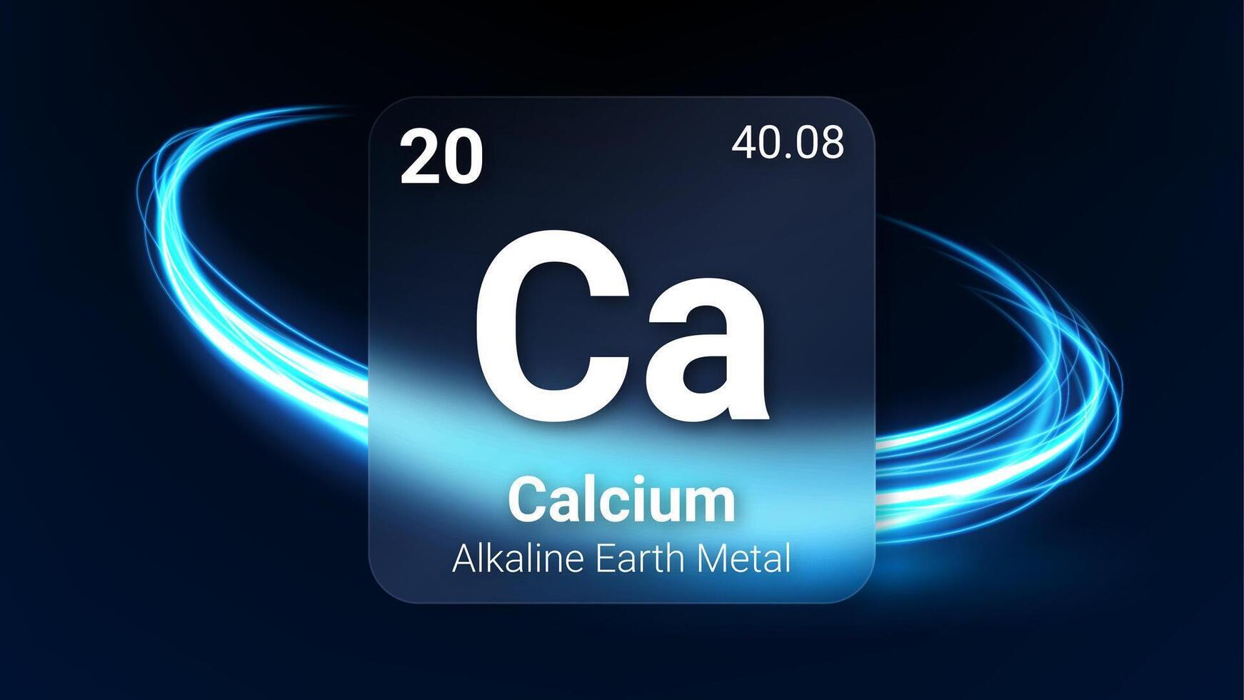 Calcium Alkaline Earth Metal, Glass Morphism Element Futuristic Neon Light Glow Background Periodic Table, Chemical Symbol, Name, Atomic Mass, Atomic Number, Illustration vector