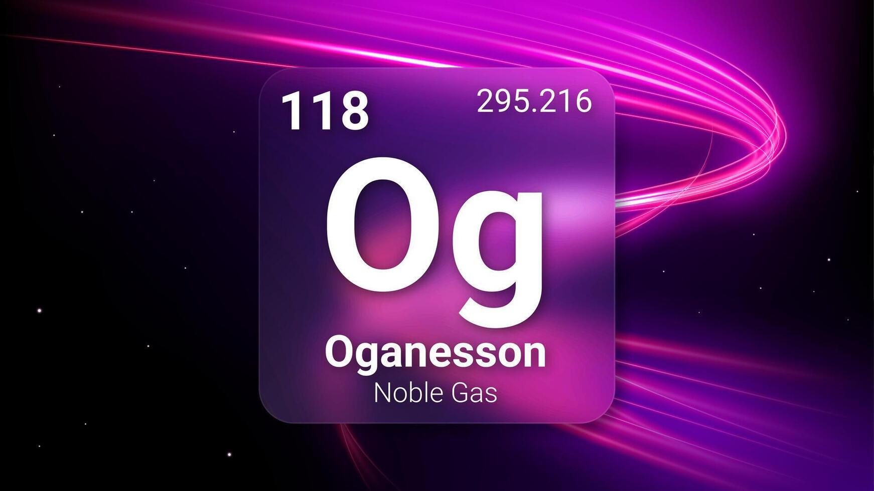Oganesson Noble Gas, Glass Morphism Element Futuristic Neon Light Glow Background Periodic Table, Chemical Symbol, Name, Atomic Mass, Atomic Number, Illustration vector