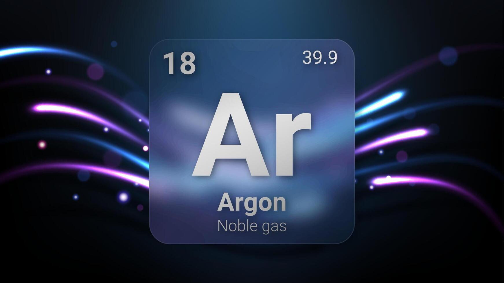 Argon Noble Gas, Glass Morphism Element Futuristic Neon Light Glow Background Periodic Table, Chemical Symbol, Name, Atomic Mass, Atomic Number, Illustration vector