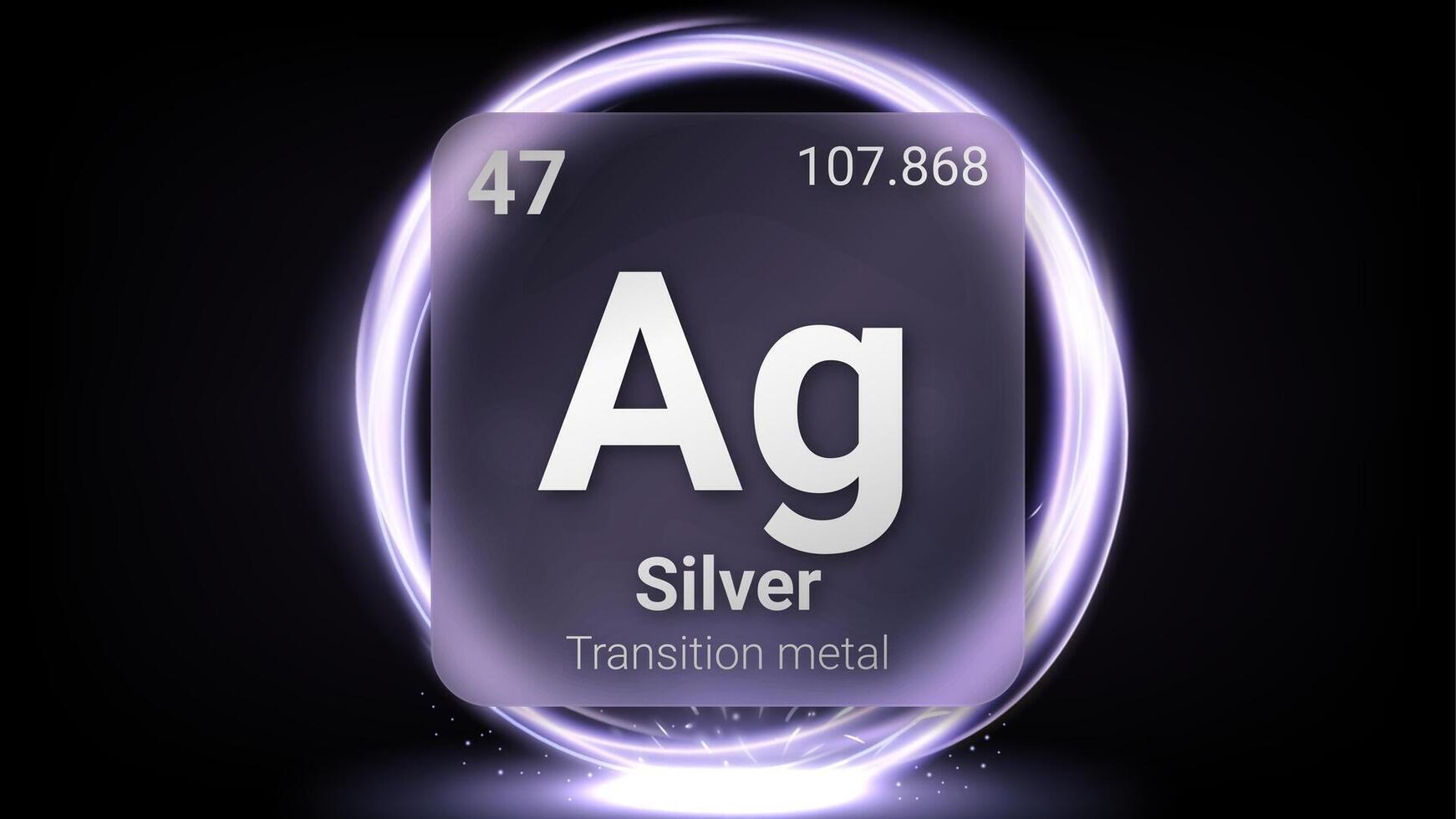 Silver Transition Metal, Glass Morphism Element Futuristic Neon Light Glow Background Periodic Table, Chemical Symbol, Name, Atomic Mass, Atomic Number, Illustration vector