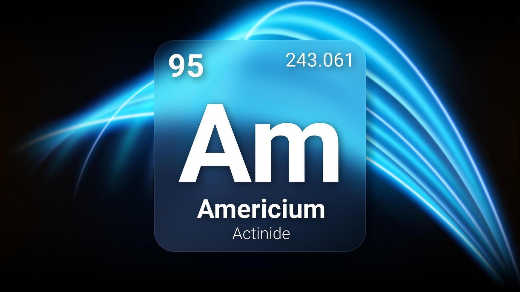 Americium Actinide, Glass Morphism Element Futuristic Neon Light Glow Background Periodic Table, Chemical Symbol, Name, Atomic Mass, Atomic Number, Illustration vector
