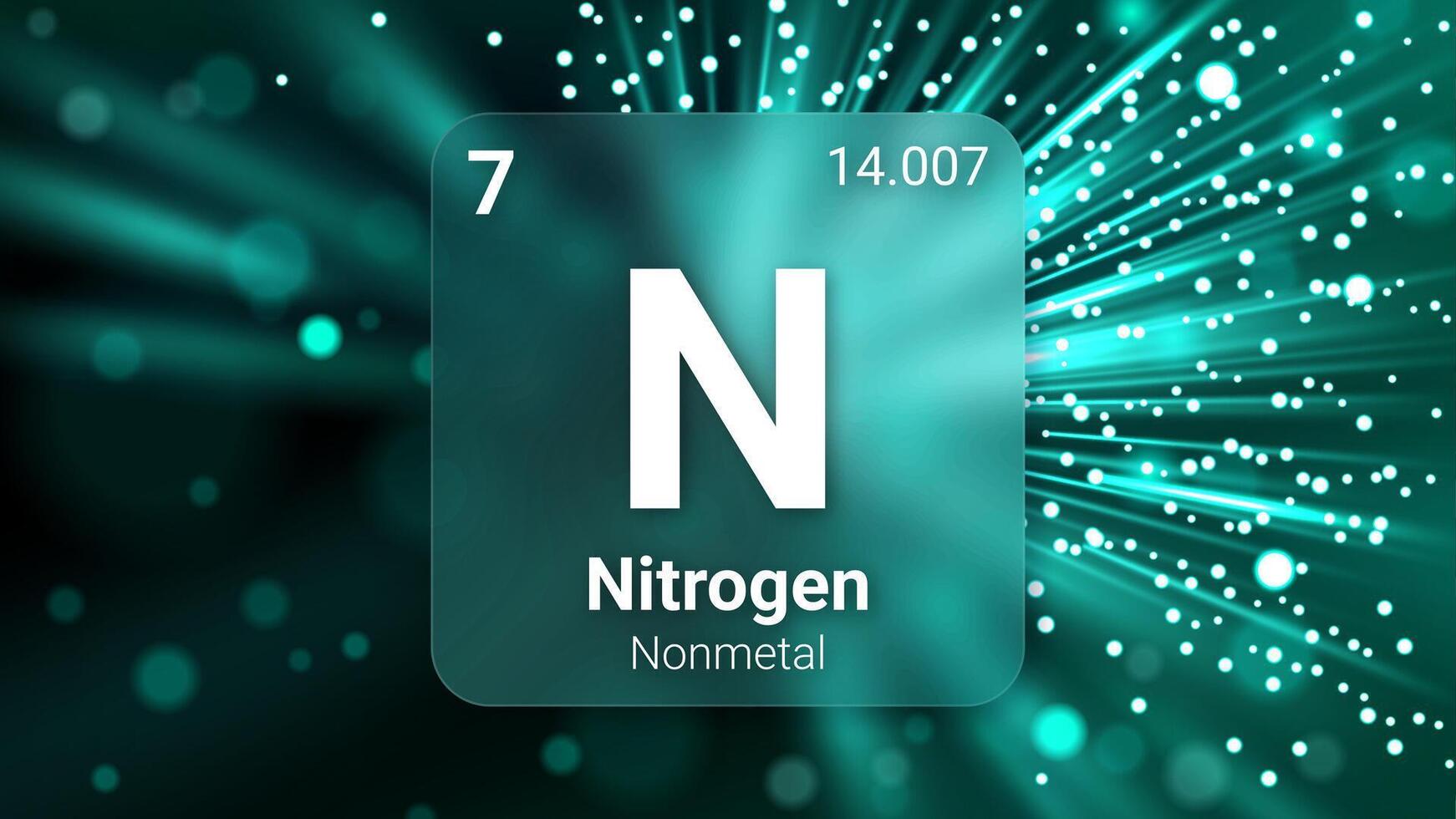 Nitrogen Nonmetal, Glass Morphism Element Futuristic Neon Light Glow Background Periodic Table, Chemical Symbol, Name, Atomic Mass, Atomic Number, Illustration vector